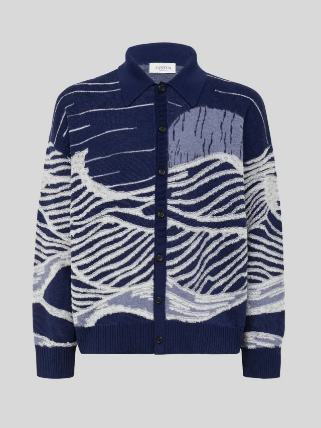 Laneus Boxy Jacquard cardigan blå uld