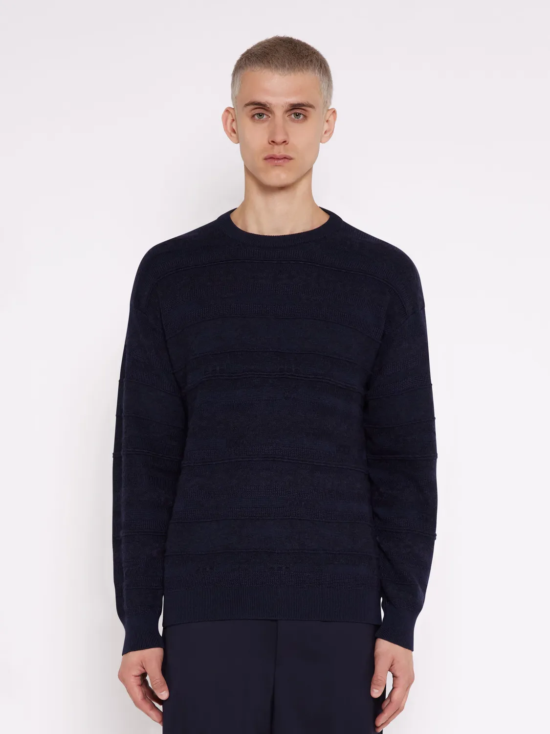 Laneus Lightweight Jacquard Crewneck strik navy uld
