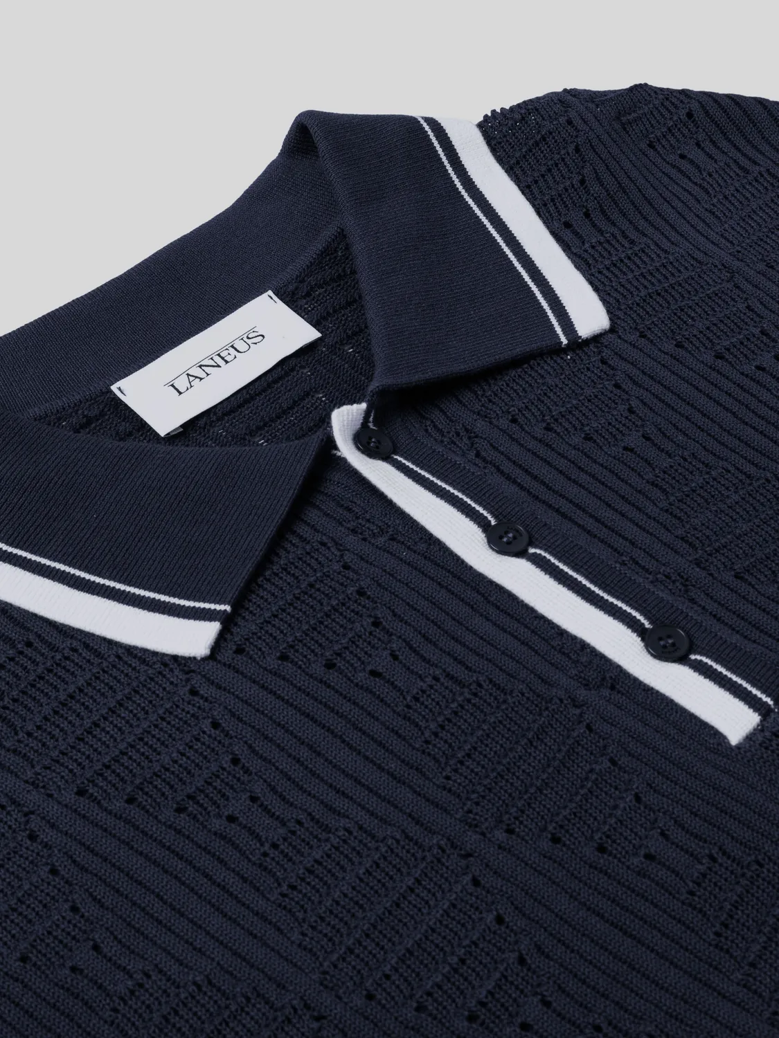 Laneus polo hulmønster navy bomuld