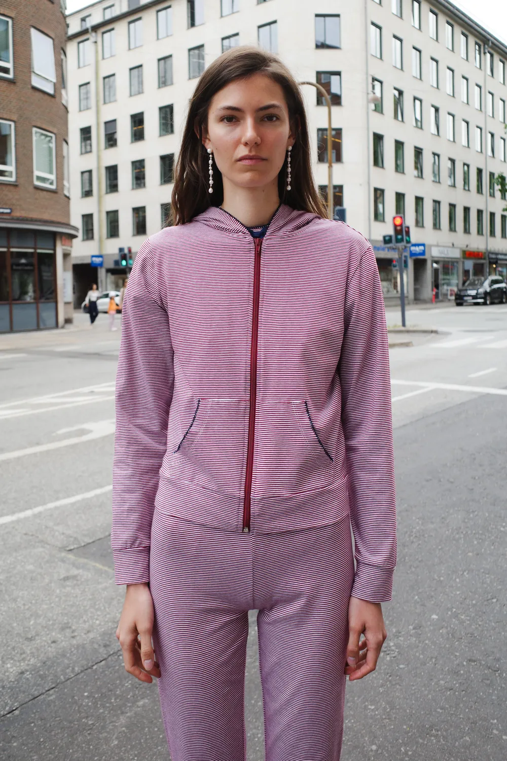 Caro Editions Jersey Hoodie hættetrøje rød stribet