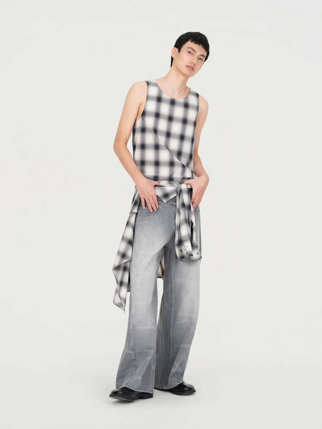 Feng Chen Wang Washed Denim jeans grå loose fit