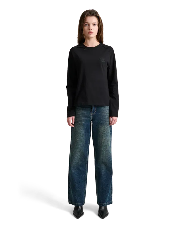 Alis Sol langærmet t-shirt Solid Black broderet