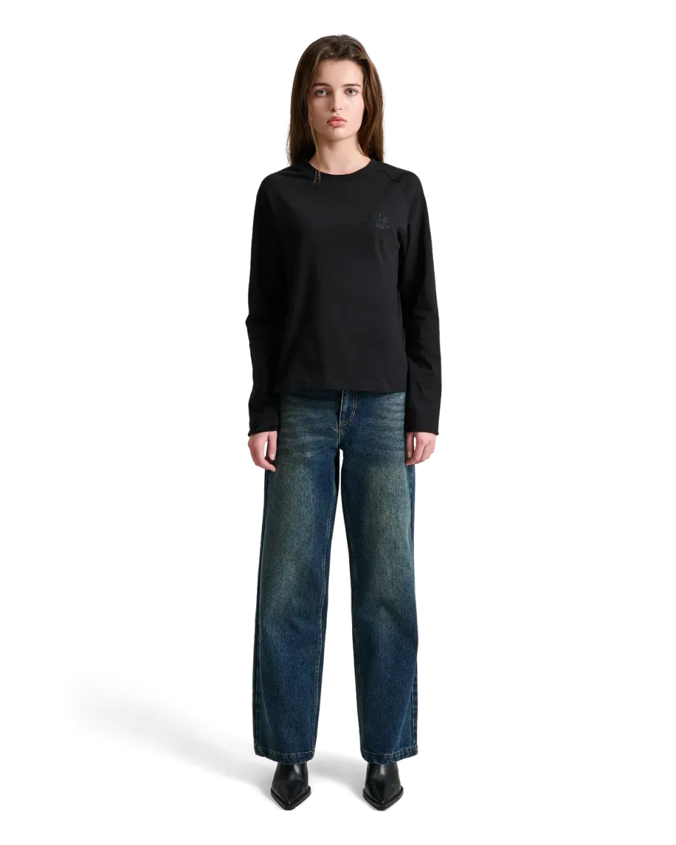 Alis Sol langærmet t-shirt Solid Black broderet