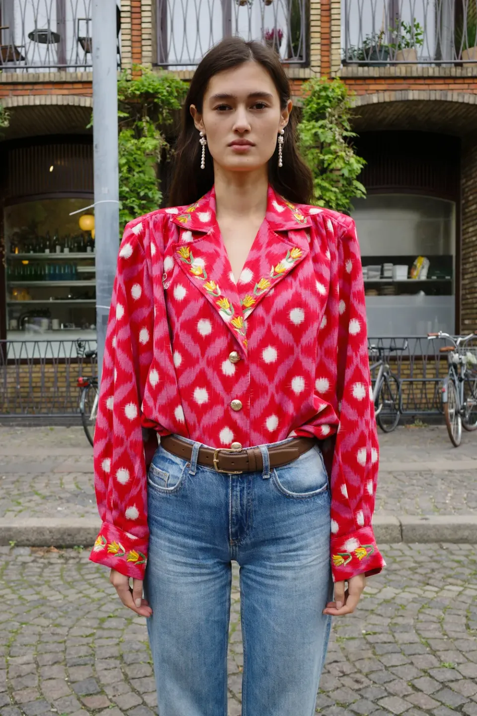 Caro Editions Bonsai skjorte Red Ikat broderet