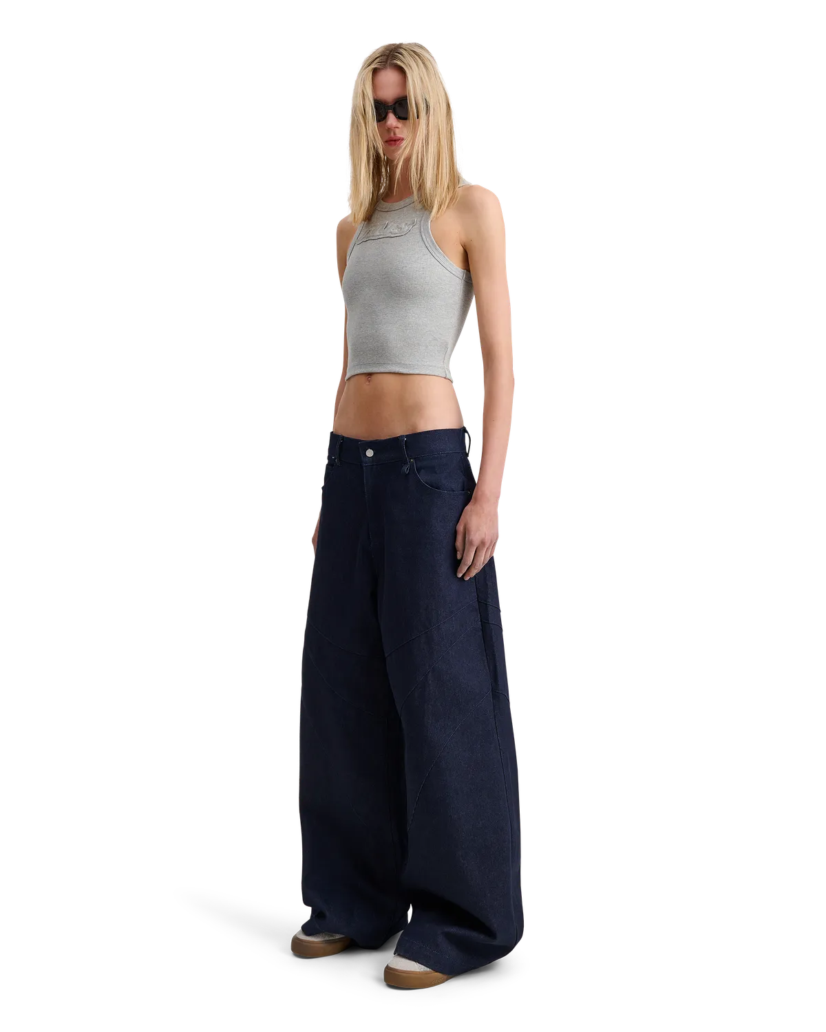 Alis Danie barrel denim bukser solid blue bomuld