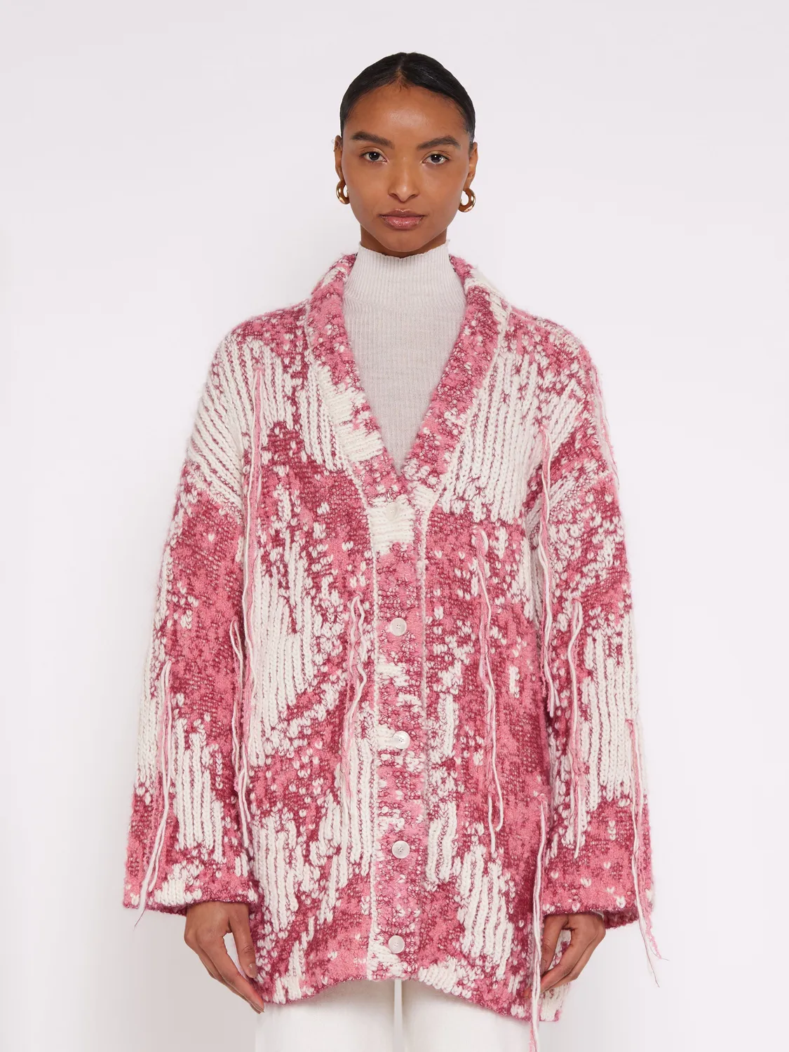 Laneus cardigan oversize rød – blomstret jacquard