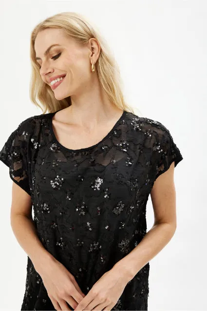 IN FRONT Chloe kjole transparent med pailletter festkjole