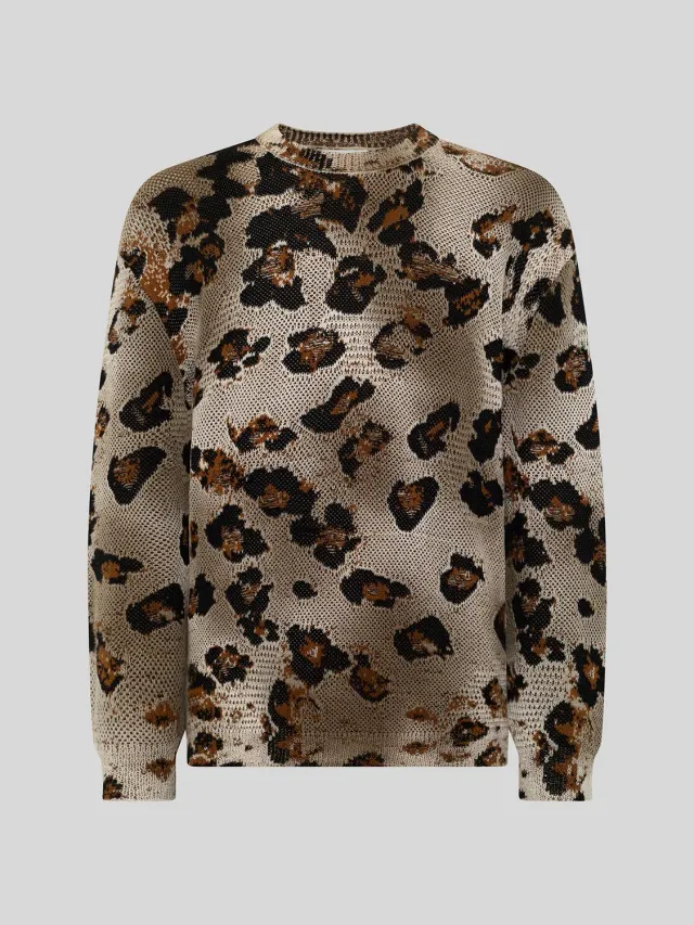 Laneus Oversized Animal Print Jumper leopard bomuld