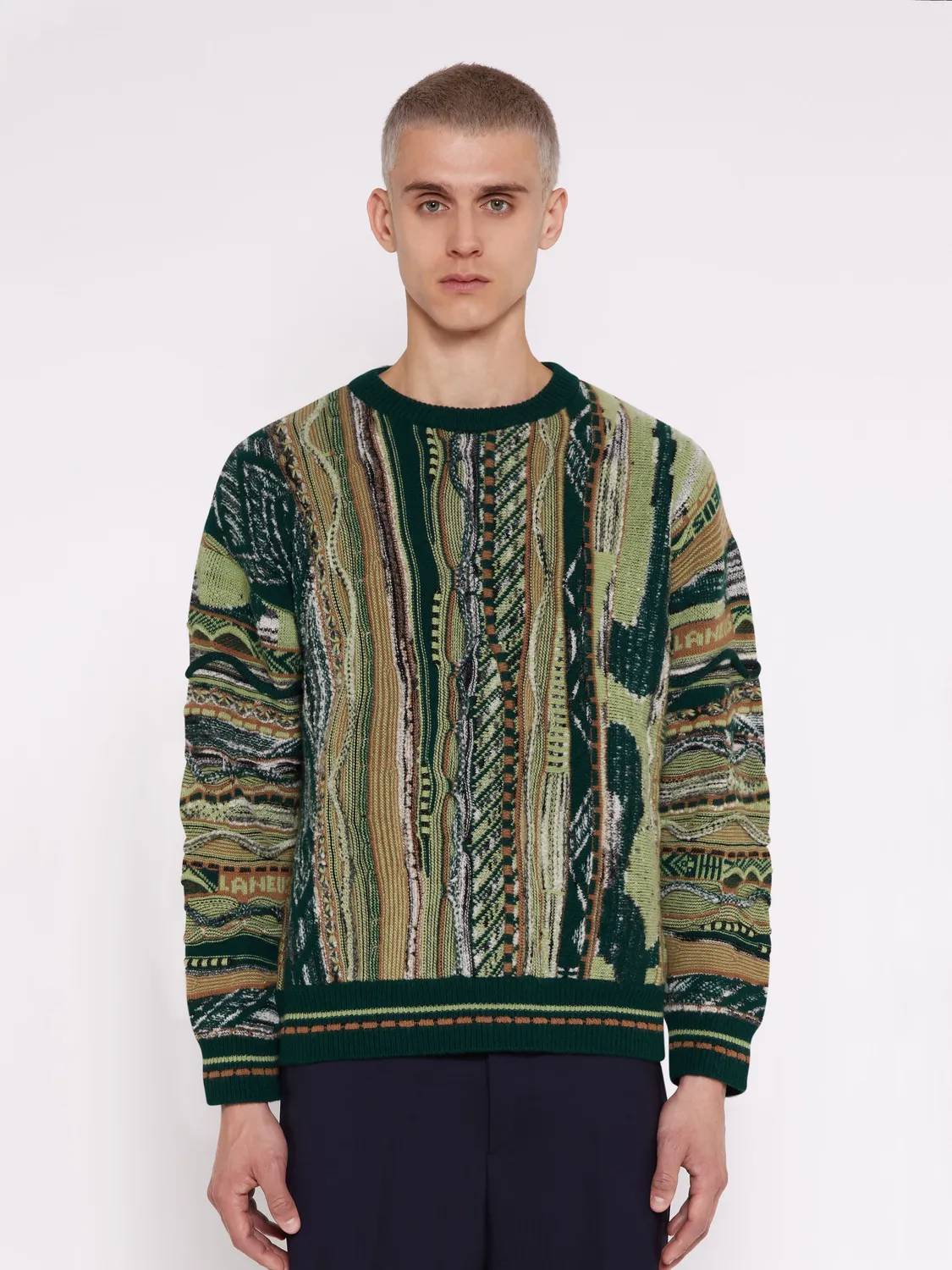 Laneus Jacquard Boxy strik grøn uldblanding