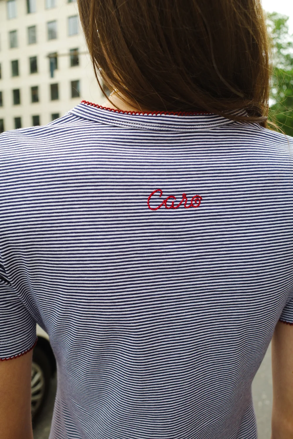 Caro Editions Jersey T-shirt kjole navy stribet bomuld