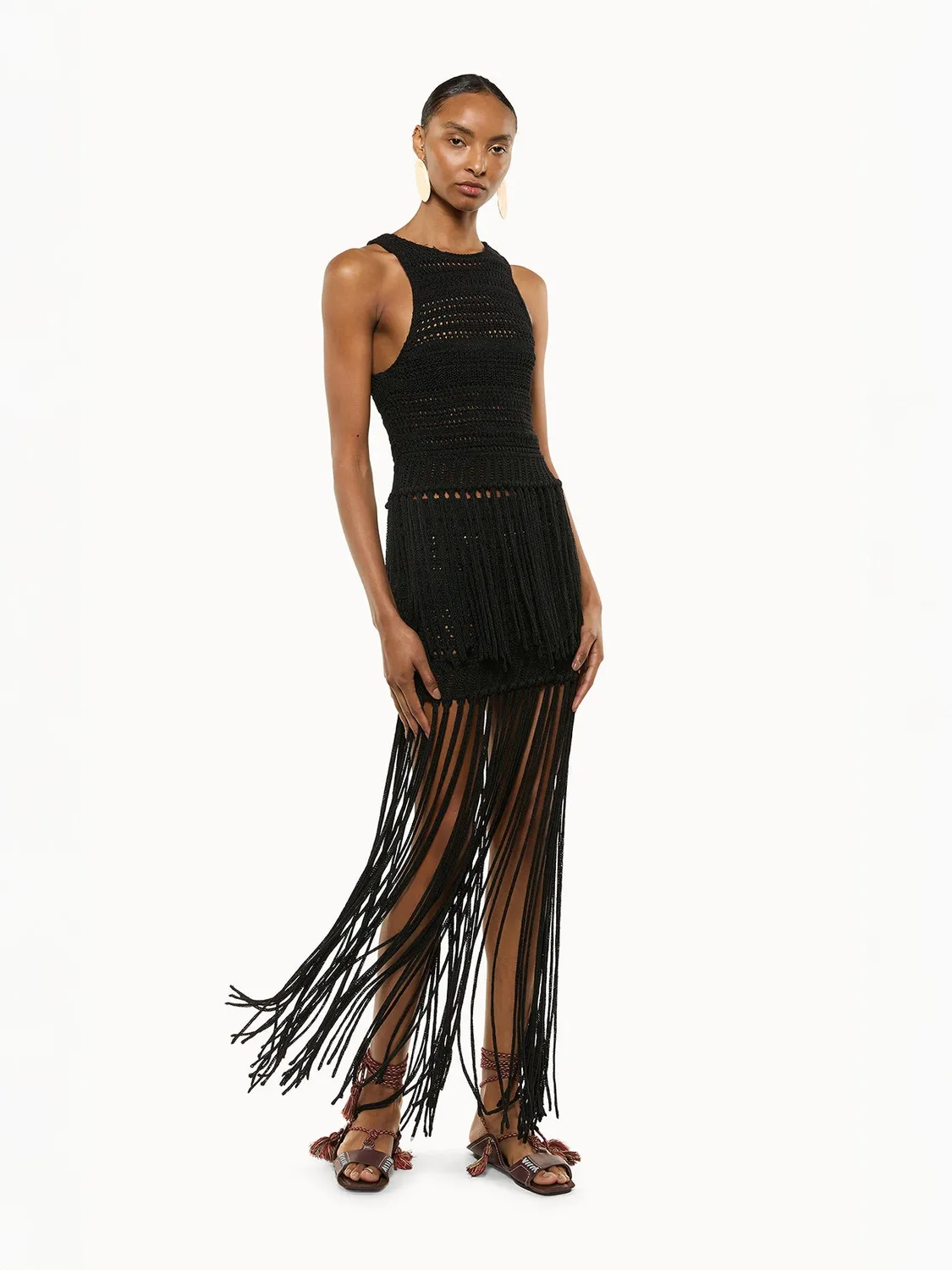 Laneus Fringed top sort viskose frynser