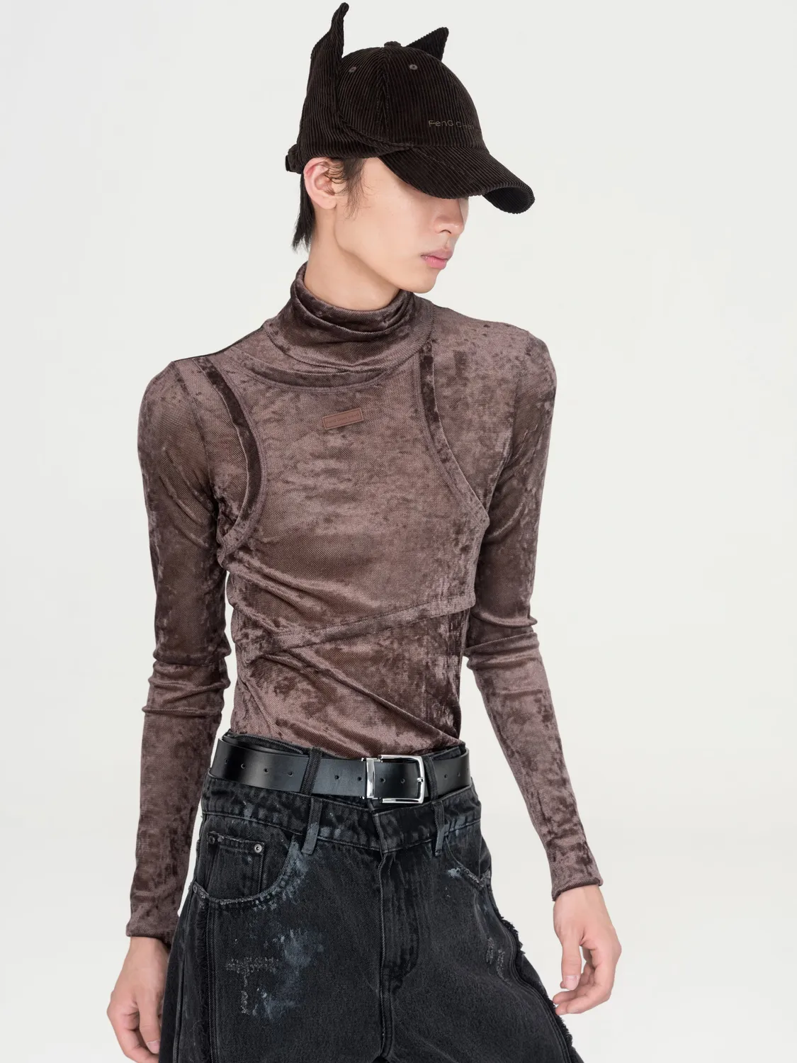 Feng Chen Wang high neck top beige two-in-one