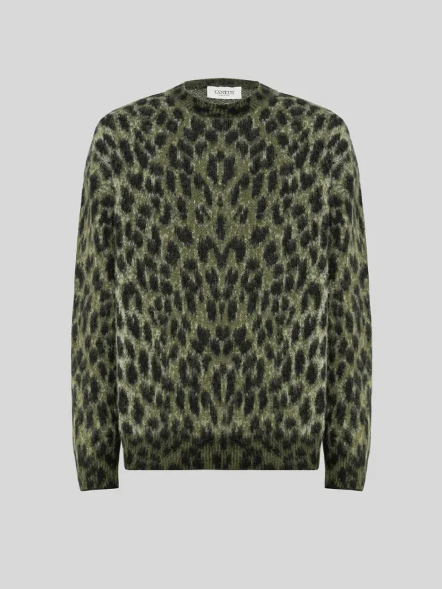 Laneus Brushed Spotted Knit Boxy Crewneck strik grøn alpaka