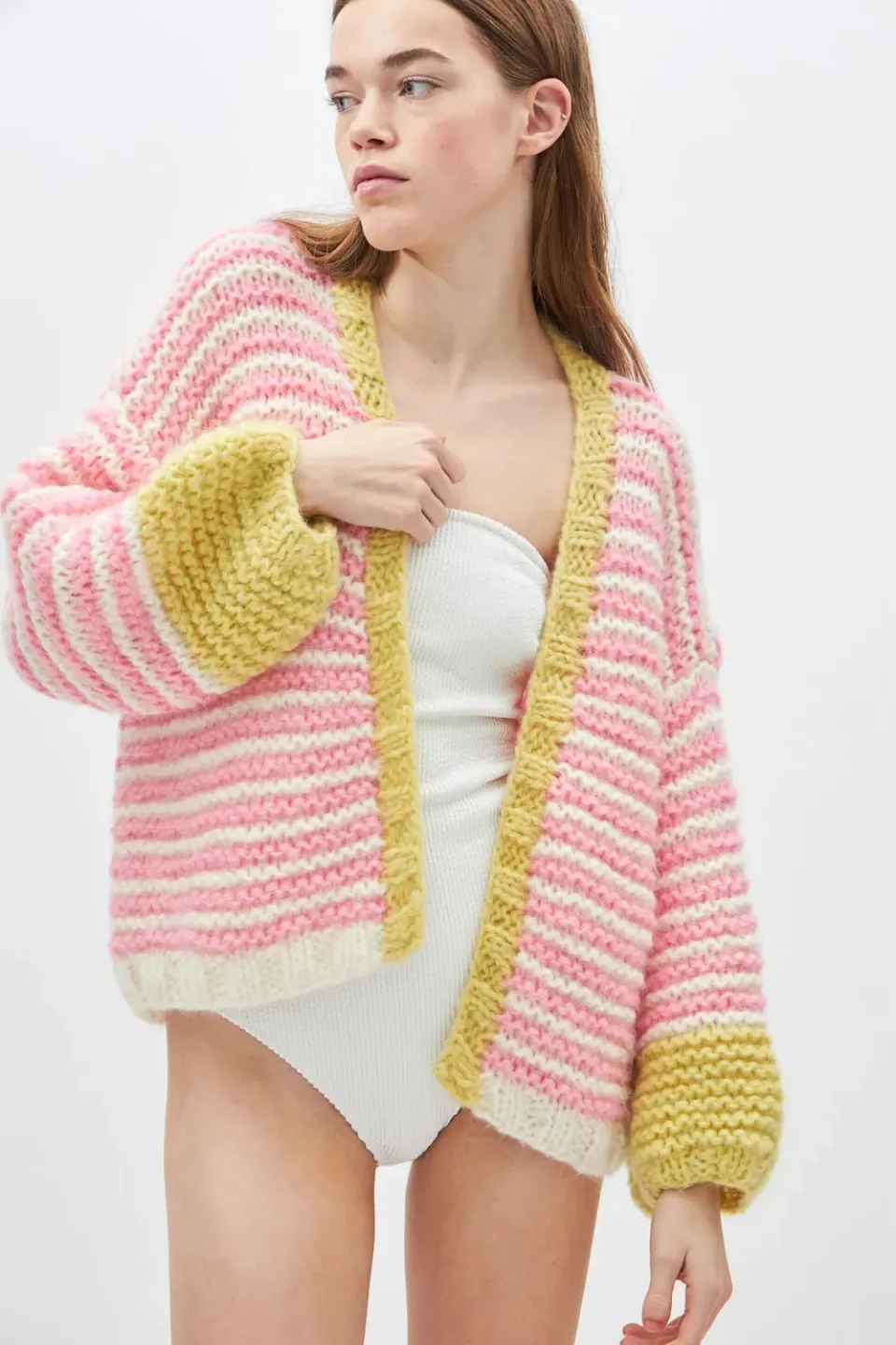 DAWNXDARE Luisa Stripe strikcardigan 919 pink stribet