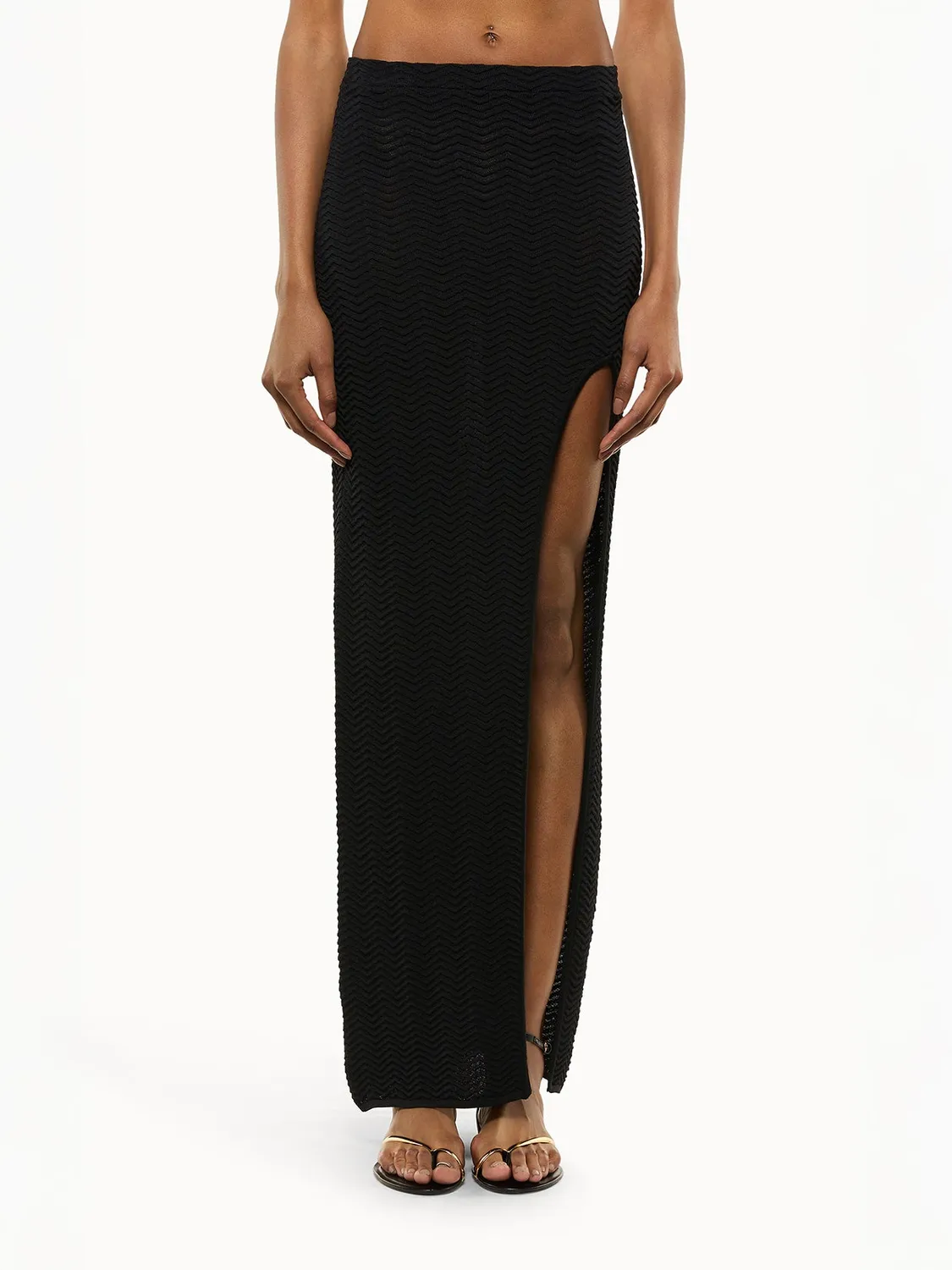 Laneus Long Knitted Skirt strikskørt sort slids