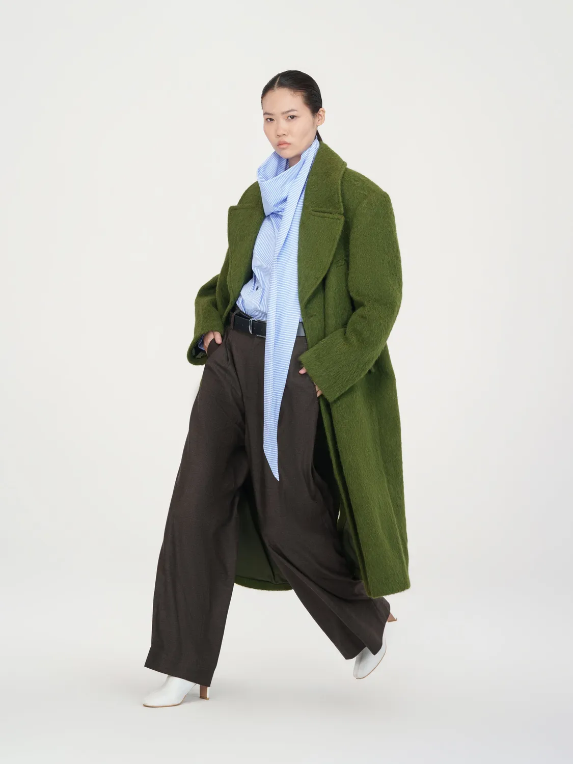 Feng Chen Wang Blue Draped Bluse stribet med tørklæde