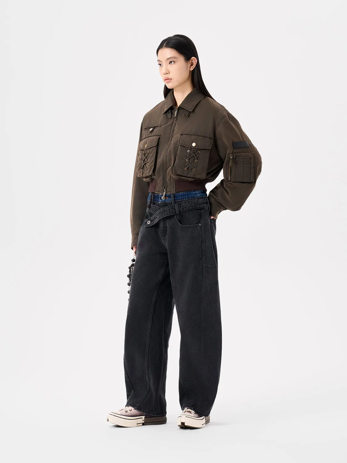 Feng Chen Wang jeans double waistband sort