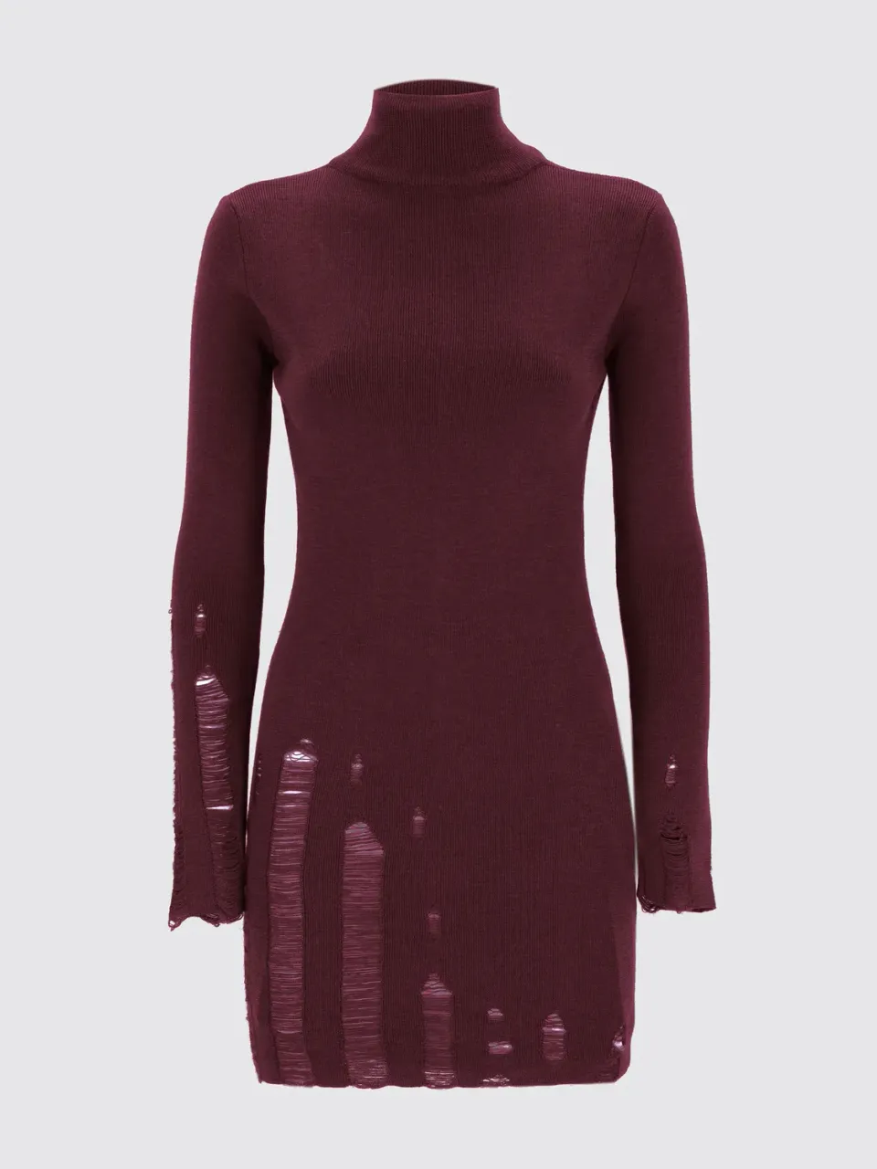 Laneus Destroyed turtleneck kjole bordeaux merinould
