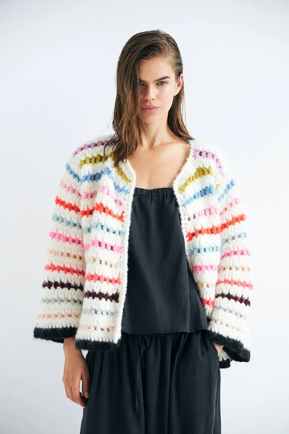 DAWNXDARE GINZELLE strikcardigan chalk multi mohair
