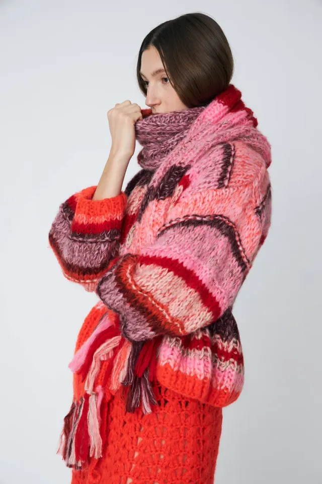 DAWNXDARE Eden 335 cardigan chili stribet