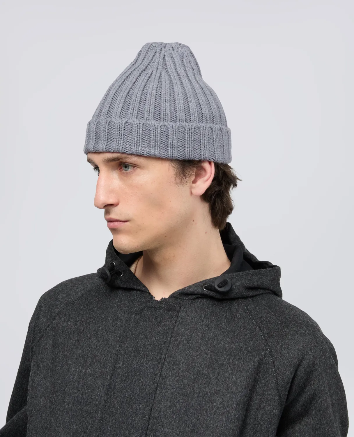 Aspesi Ribbed Wool Beanie hue grå merino