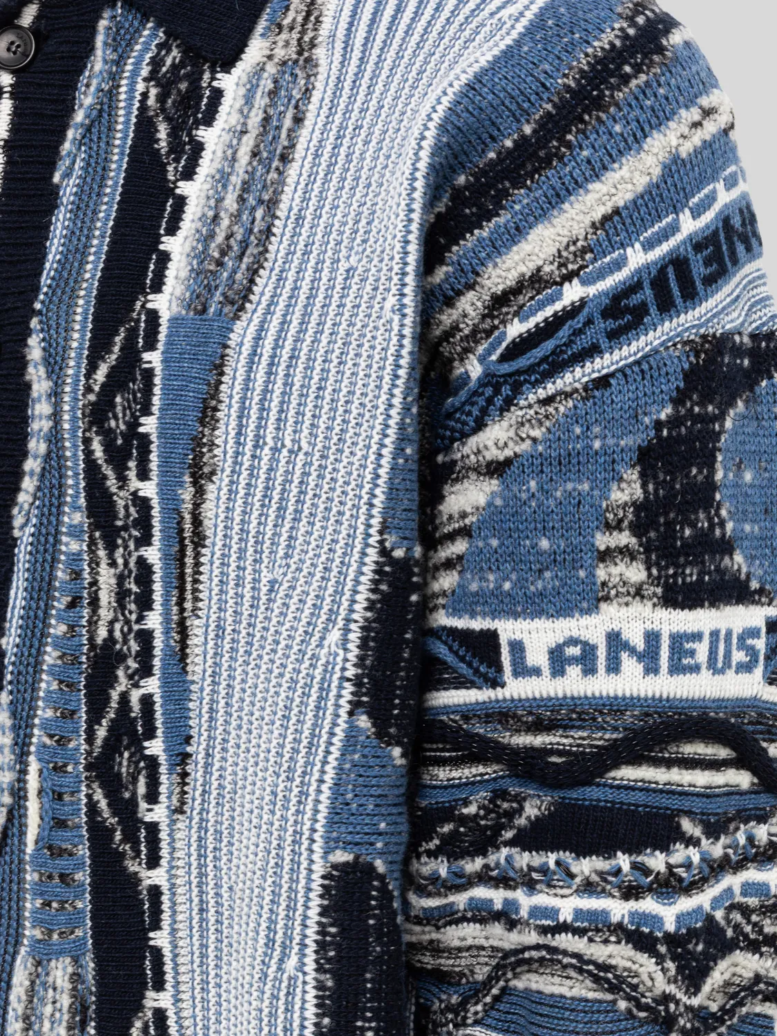 Laneus boxy cardigan jacquard merino blå