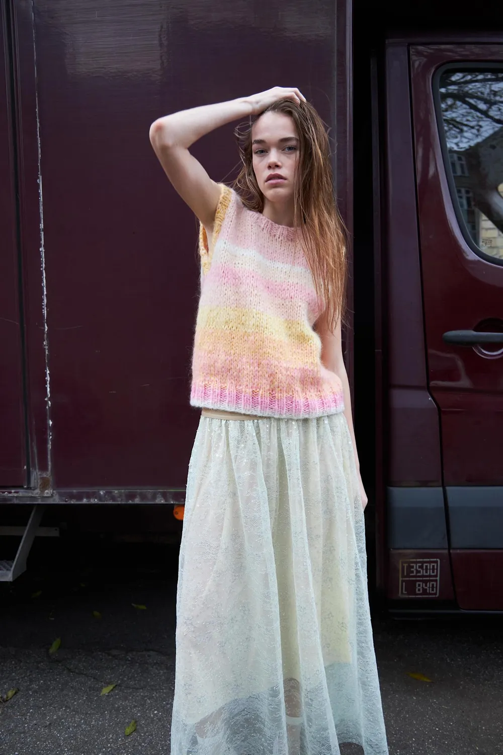 Dawnxdare Cooper strikvest 719 pink sun mohair