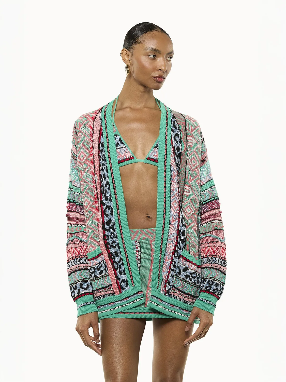 Laneus Multi-Thread Jacquard Over Cardigan emerald bomuld