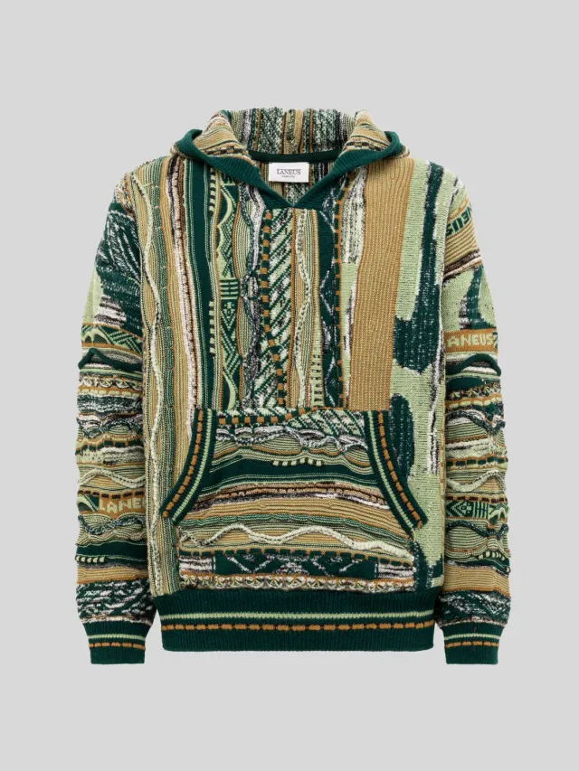 Laneus Boxy Jacquard hoodie grøn merinould