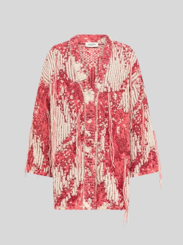 Laneus cardigan oversize rød – blomstret jacquard
