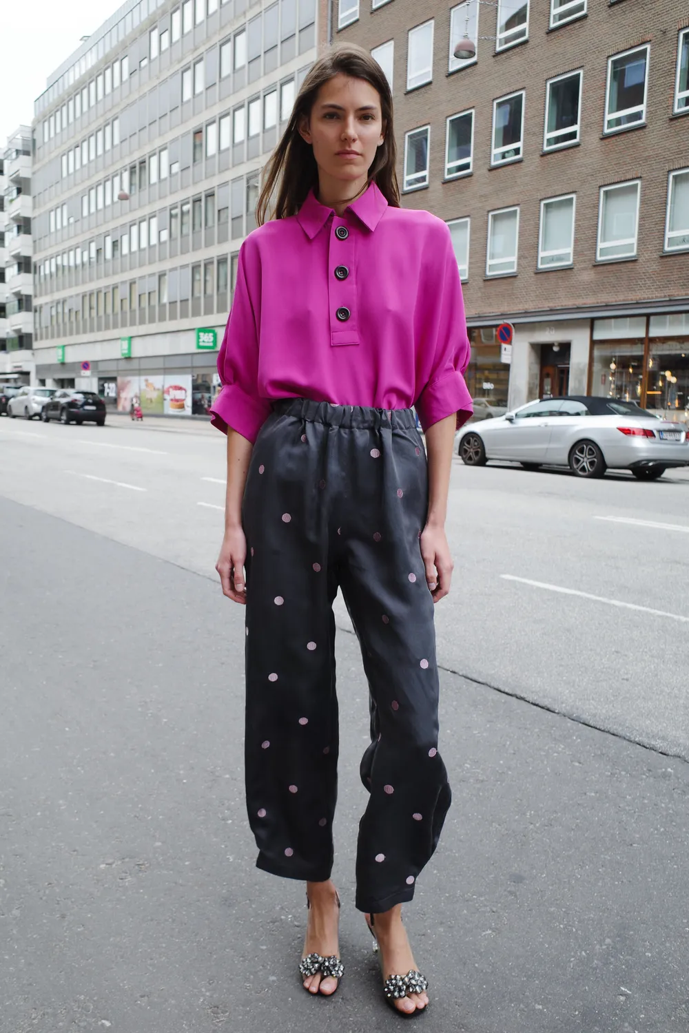 Caro Editions Coco Silk Embroidered Rosa Dots bukser rosa silke