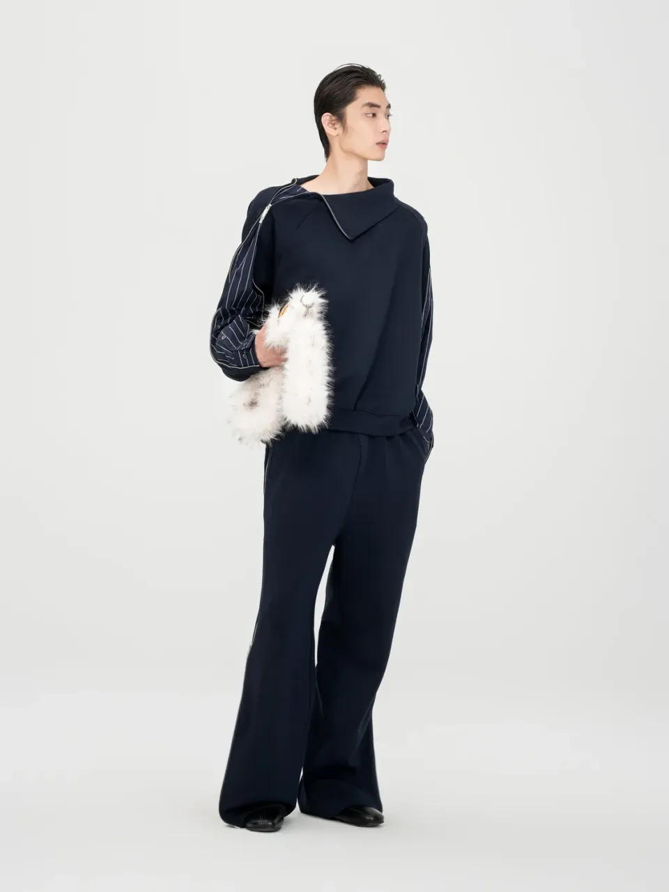 Feng Chen Wang Navy Patchwork Striped bukser XS navy