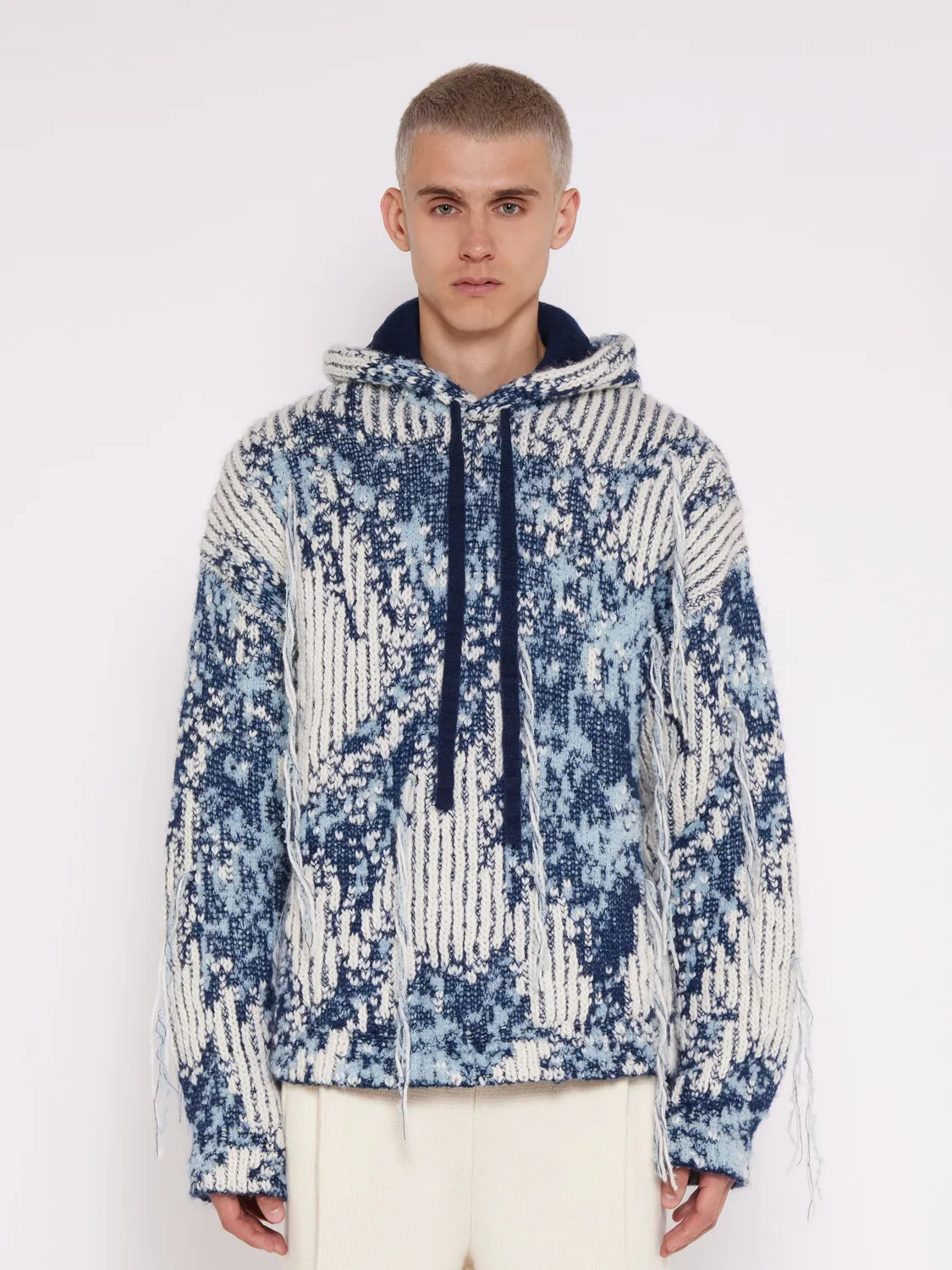 Laneus Hoodie Over in Jacquard hættetrøje blå uldblanding