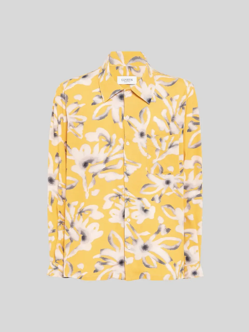 Laneus Bowling Shirt skjorte gul blomstret viskose