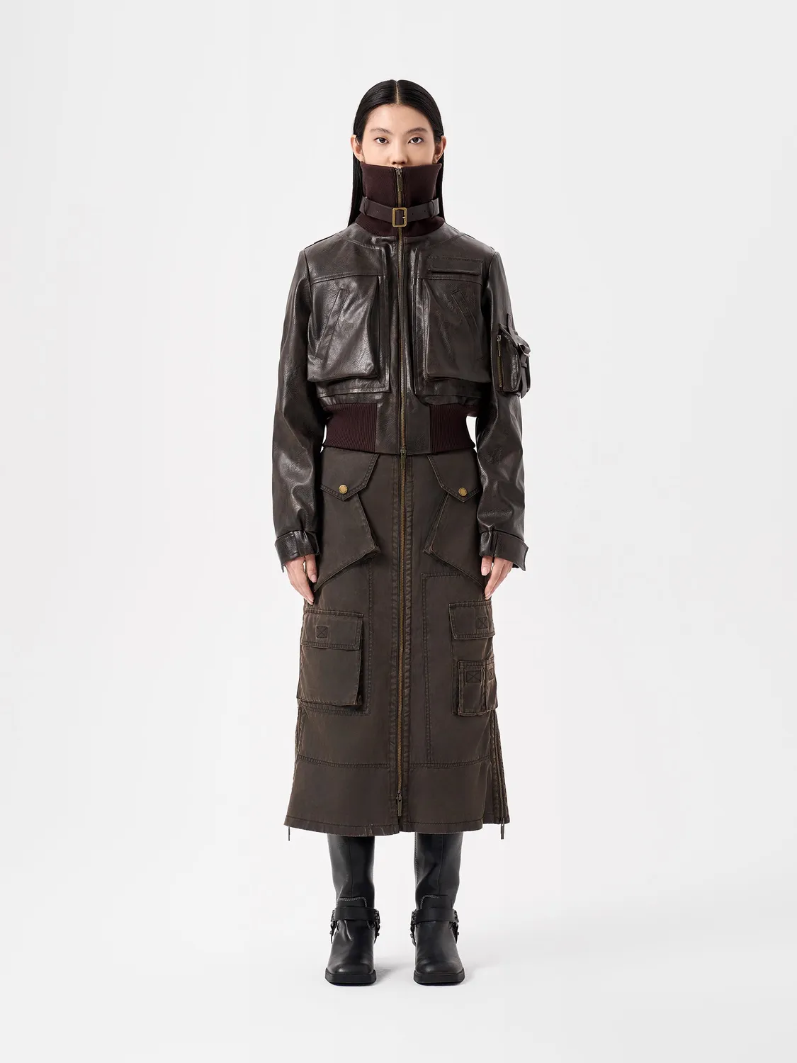 Feng Chen Wang deconstructed jakke brun kort