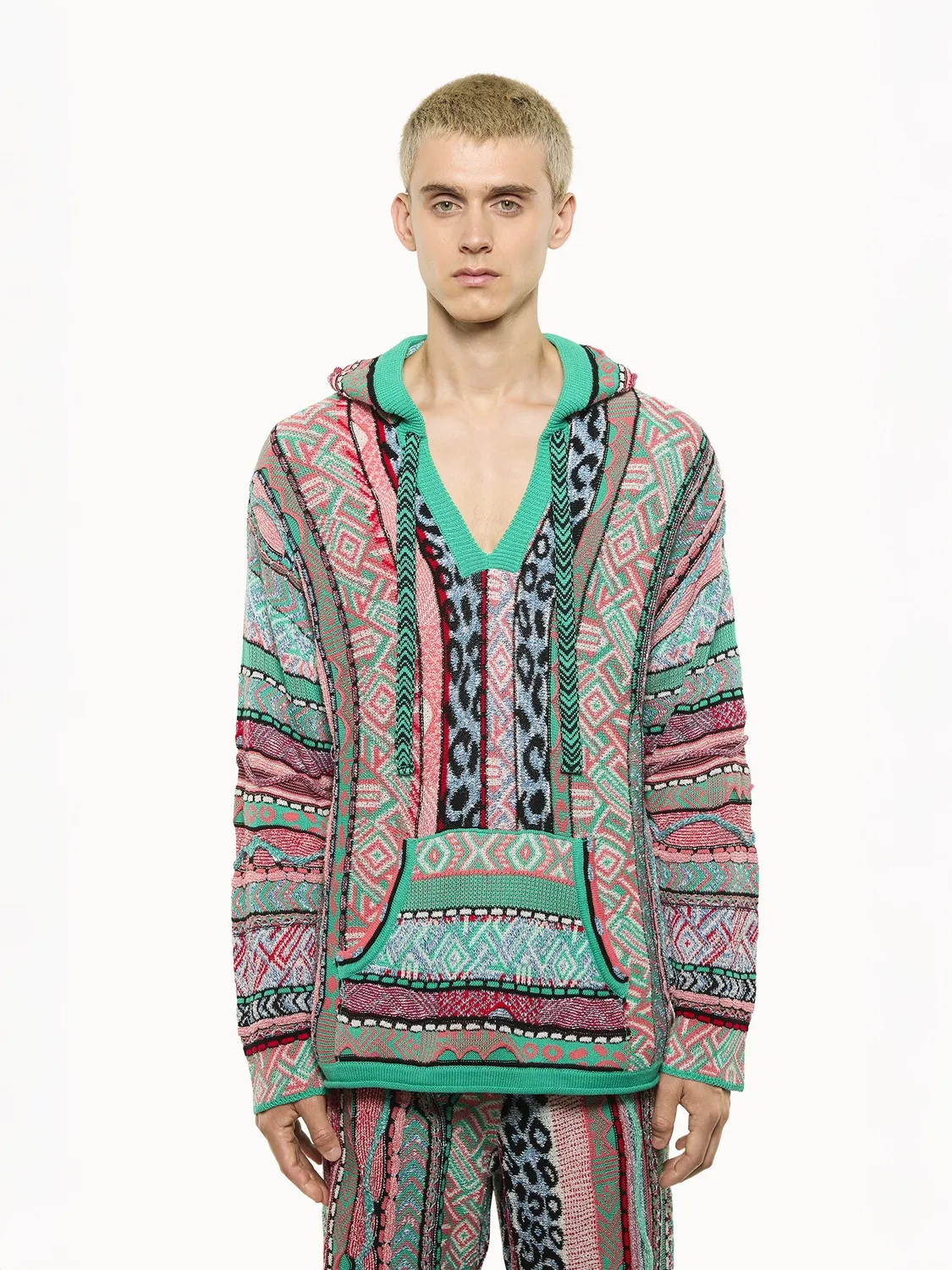 Laneus Jacquard hoodie emerald green bomuld