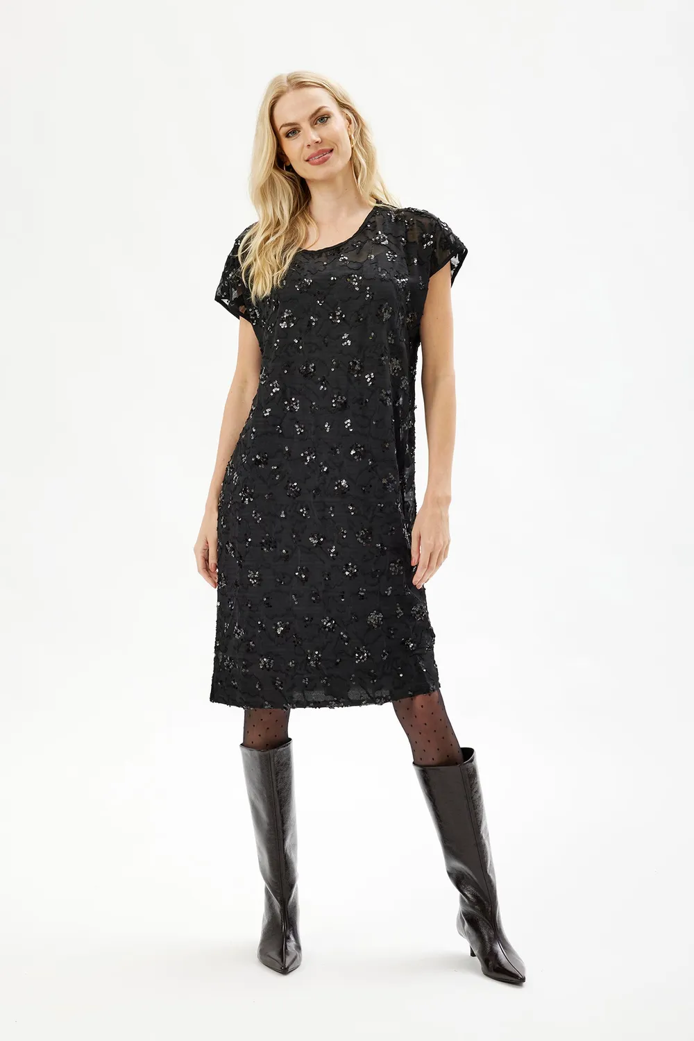 IN FRONT Chloe kjole transparent med pailletter festkjole