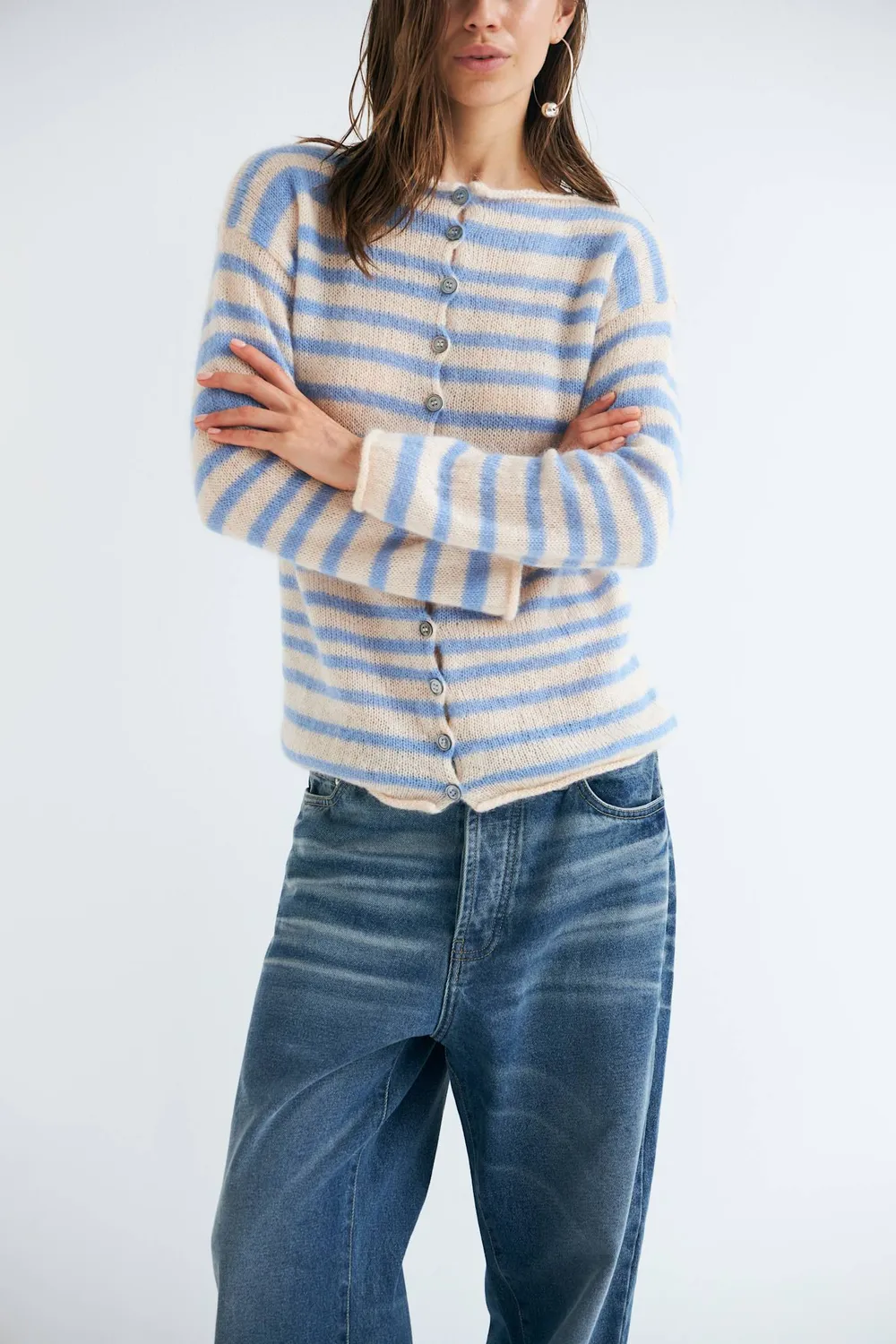 DAWNXDARE SINEA cardigan 620 sky stribet mohair