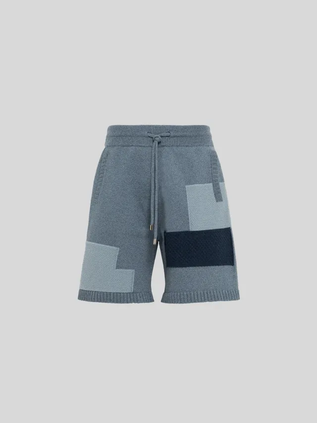 Laneus Patchwork strikkede bermuda blå denim bomuld