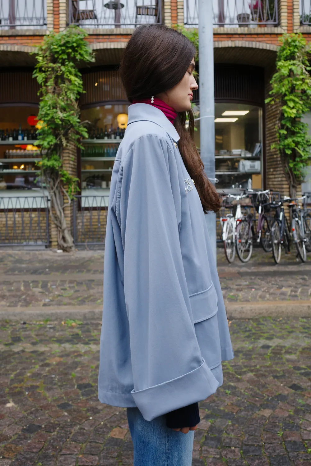 Caro Editions Anna Short Coat jakke vase broderi blå