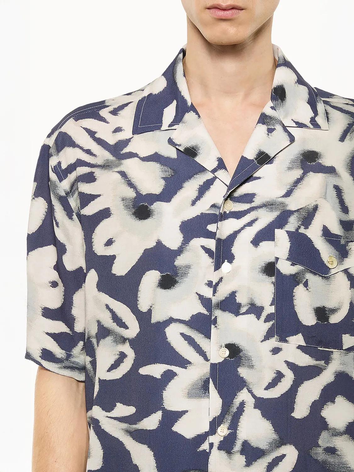 Laneus Bowling Shirt With Print skjorte navy viskose