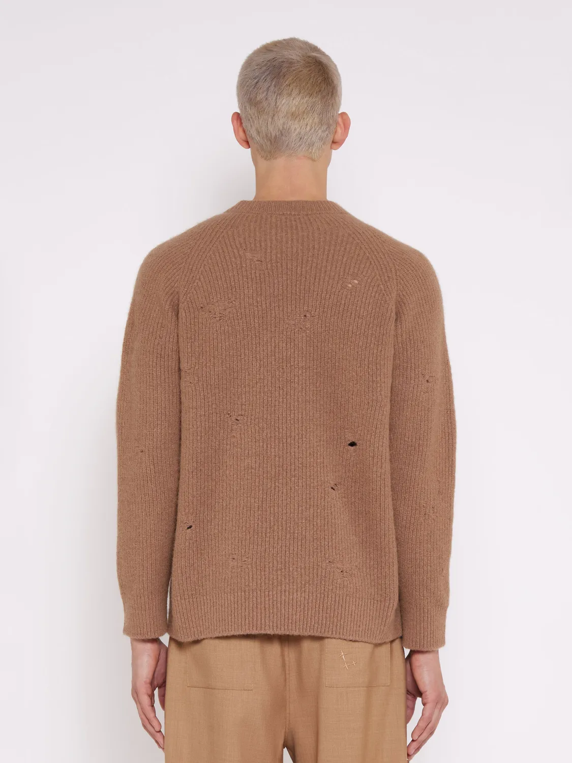 Laneus Destroyed English Rib Boxy Crewneck sweater camel uld