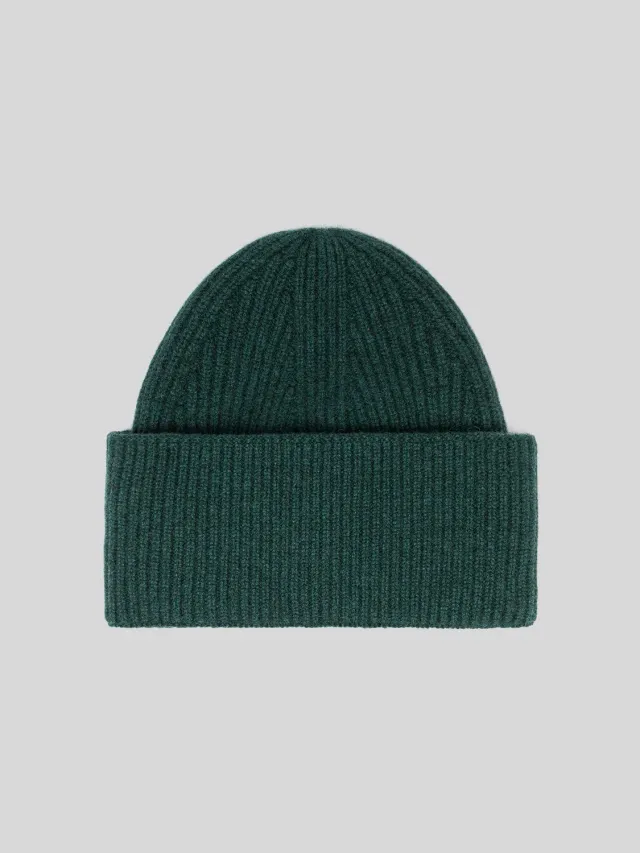 Laneus Cashmere ribstrikket hue grøn ren uld