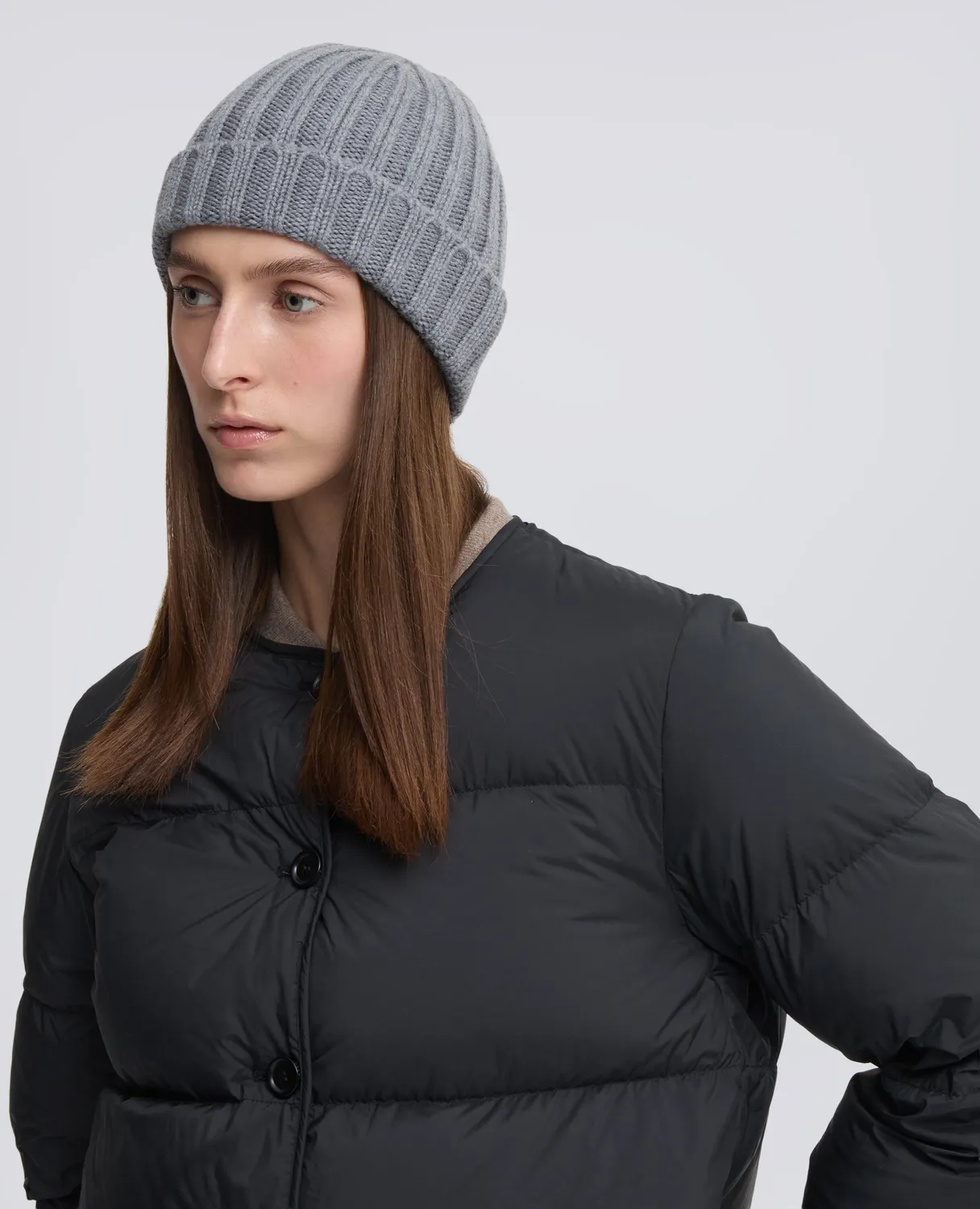 Aspesi Ribbed Wool Beanie hue grå merino