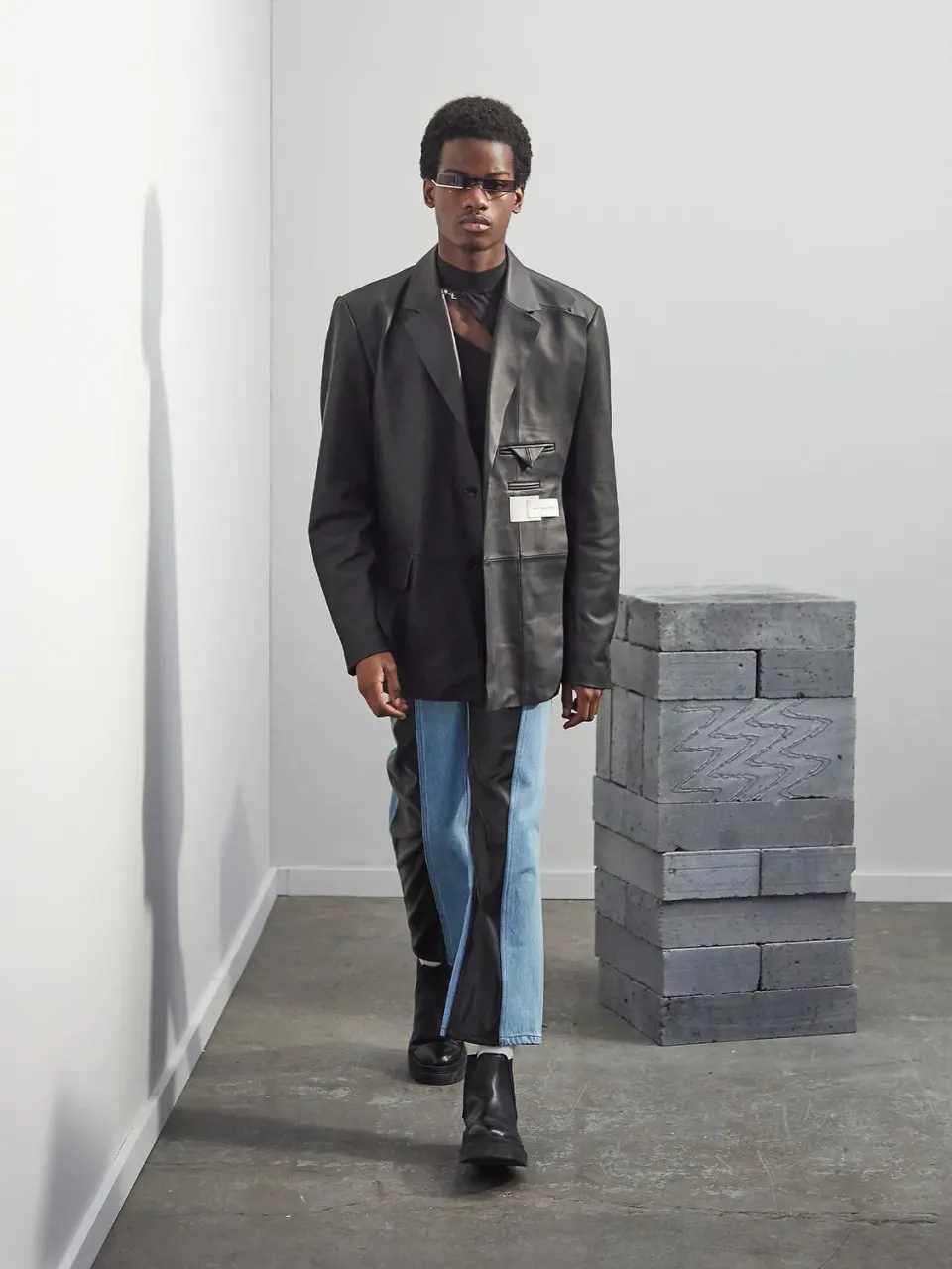 Feng Chen Wang Leather Blazer læderblazer sort