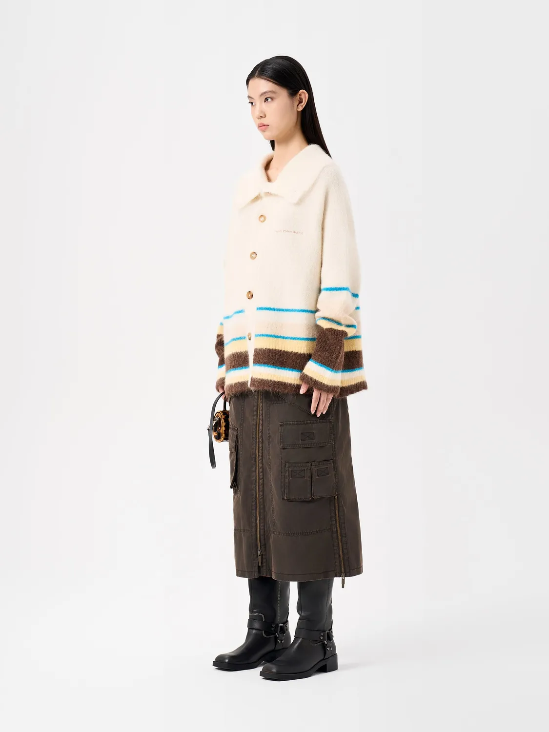 Feng Chen Wang Striped Jacquard Knit Cardigan alpakacardigan flerfarvet