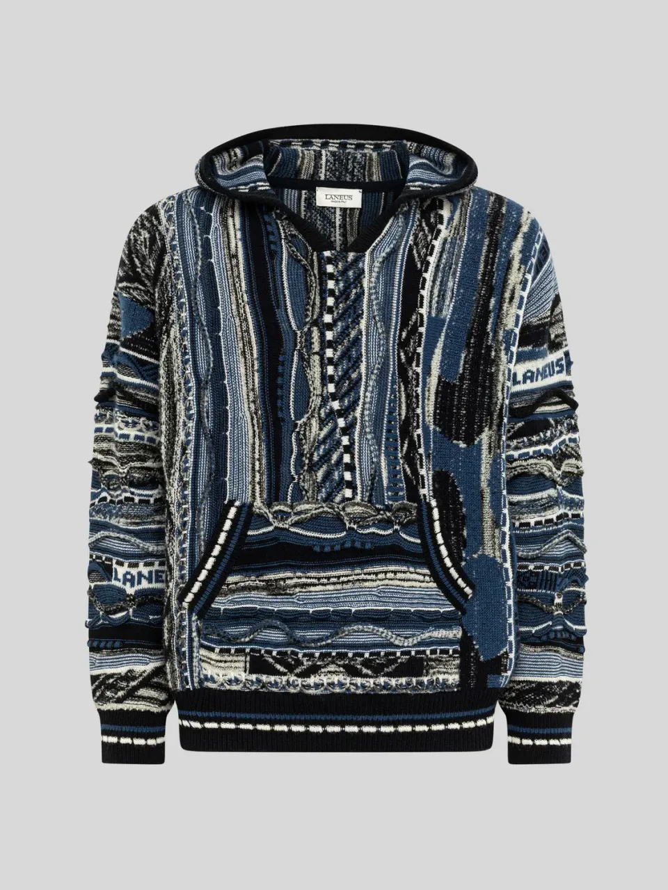 Laneus Boxy Jacquard hoodie blå merinould 44