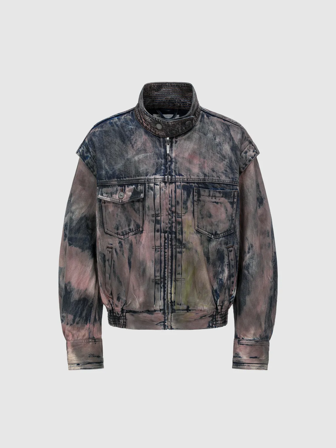 Feng Chen Wang Tie-Dyed Coated denimjakke brun standkrave