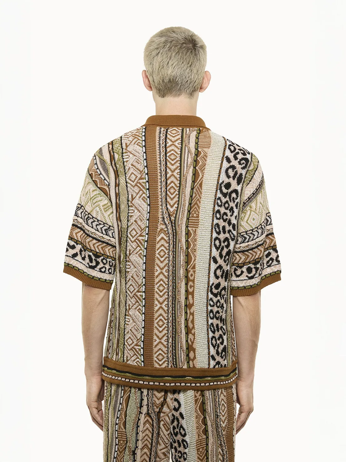 Laneus Jacquard strikket polo chokolade bomuld