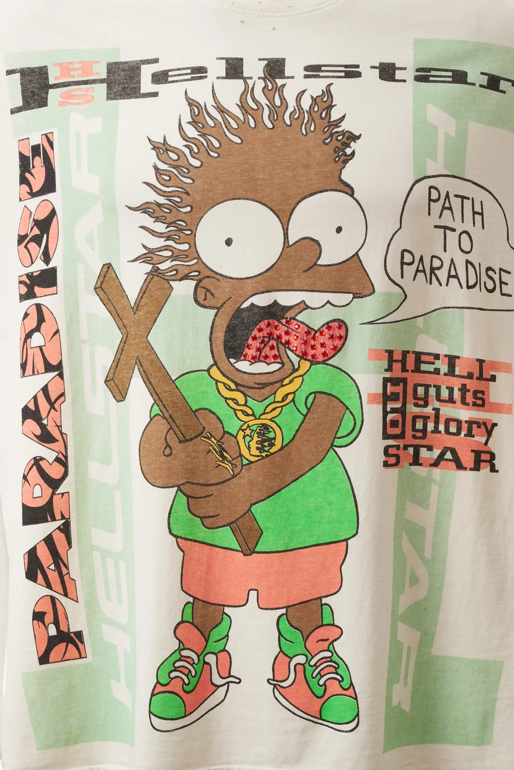 Hellstar Cartoon Cross t-shirt hvid med rhinsten